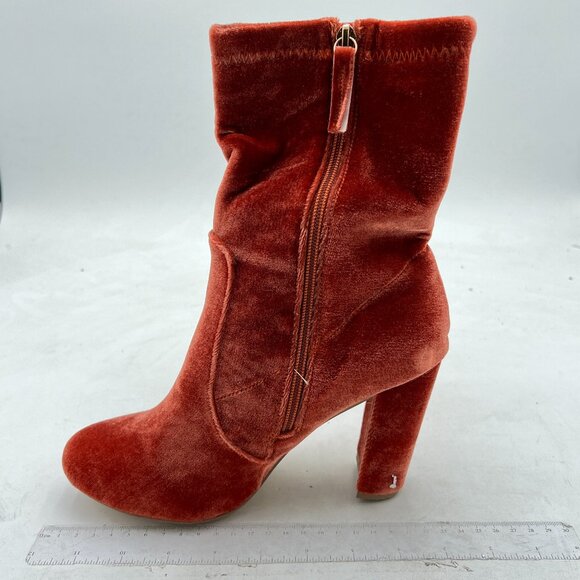 Reddish Orange Women's Block Heels Pointed Toe Ankle Boots Side Zip Elegant Shoe - Picture 1 of 6